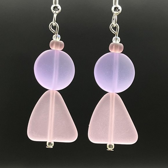 Artisan Jewelry - Sea Glass Earrings Purple and Pink Handmade